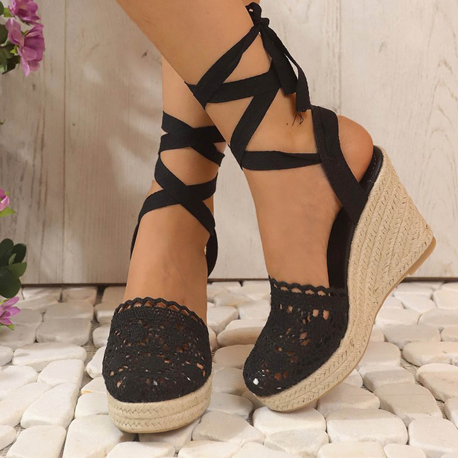 Damen gehäkelte Keilsandalen - Image 2