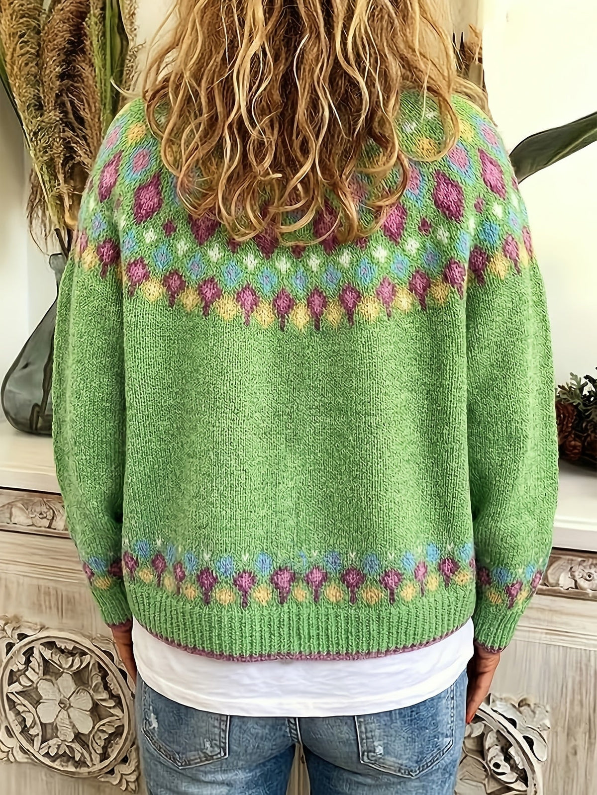 Damen Boho Strickjacke Bestickter Cardigan V-Ausschnitt - Image 9