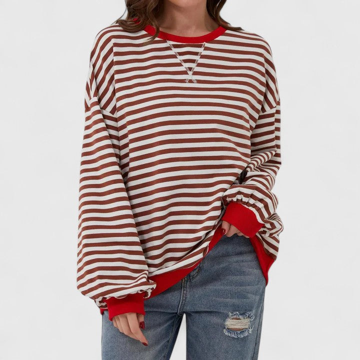 Damen Pullover Gestreift Locker Rundhals - Image 6