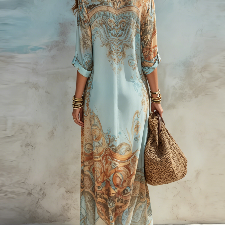 Women Chiffon Printed Maxi Shirtdress Summer - Image 5