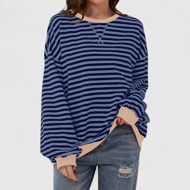 Damen Pullover Gestreift Locker Rundhals - Image 7