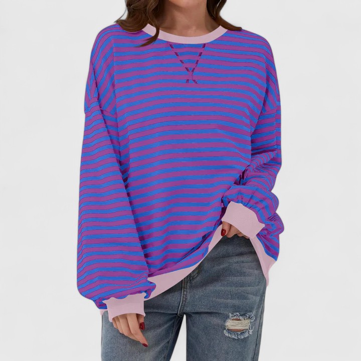 Damen Pullover Gestreift Locker Rundhals - Image 8