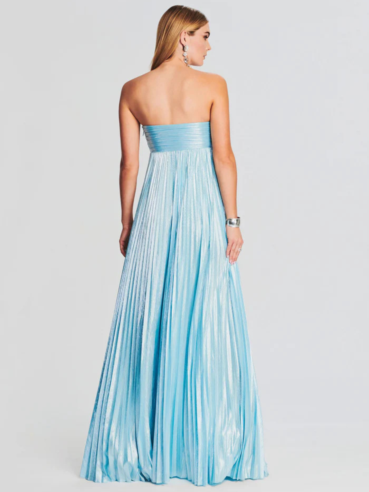 Damen Abendkleid lang Plissee Metallisch Bustier Schlitz - Image 17