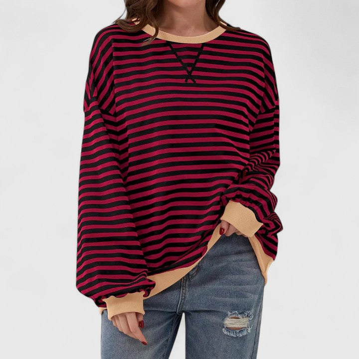 Damen Pullover Gestreift Locker Rundhals - Image 9