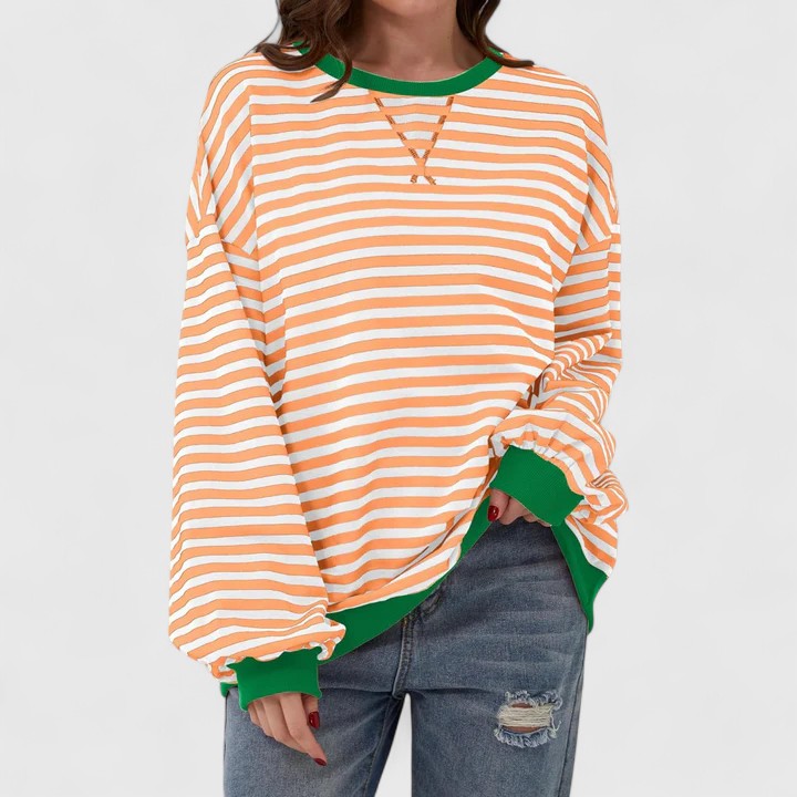 Damen Pullover Gestreift Locker Rundhals - Image 10