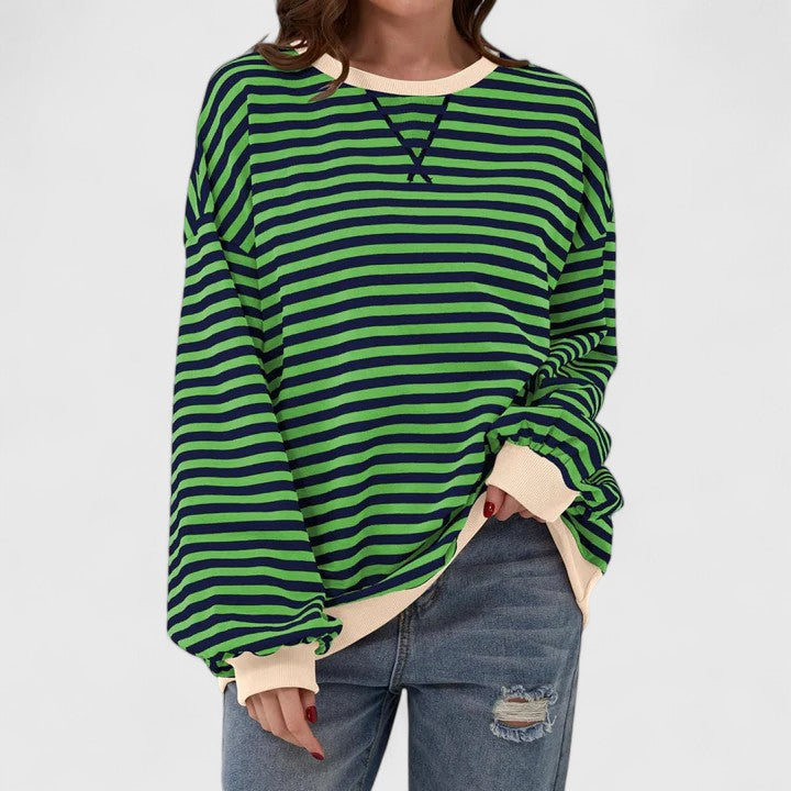 Damen Pullover Gestreift Locker Rundhals