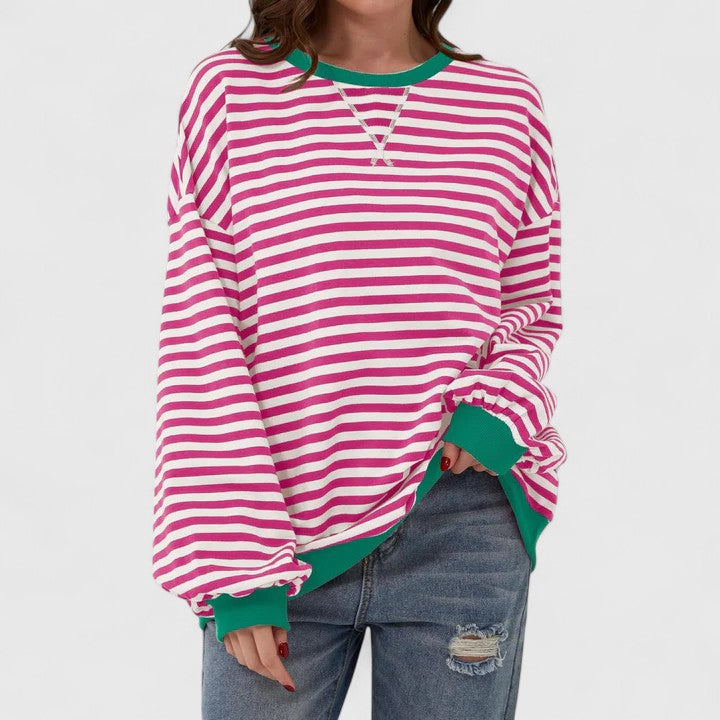Damen Pullover Gestreift Locker Rundhals - Image 11
