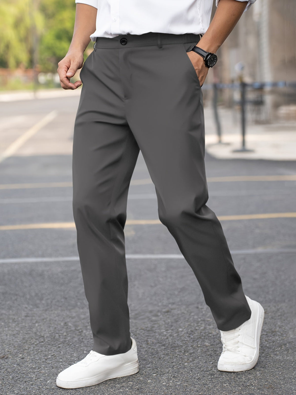 Herren Slim Fit Anzughose Tailored Straight-Leg Dunkelgrau - Image 6