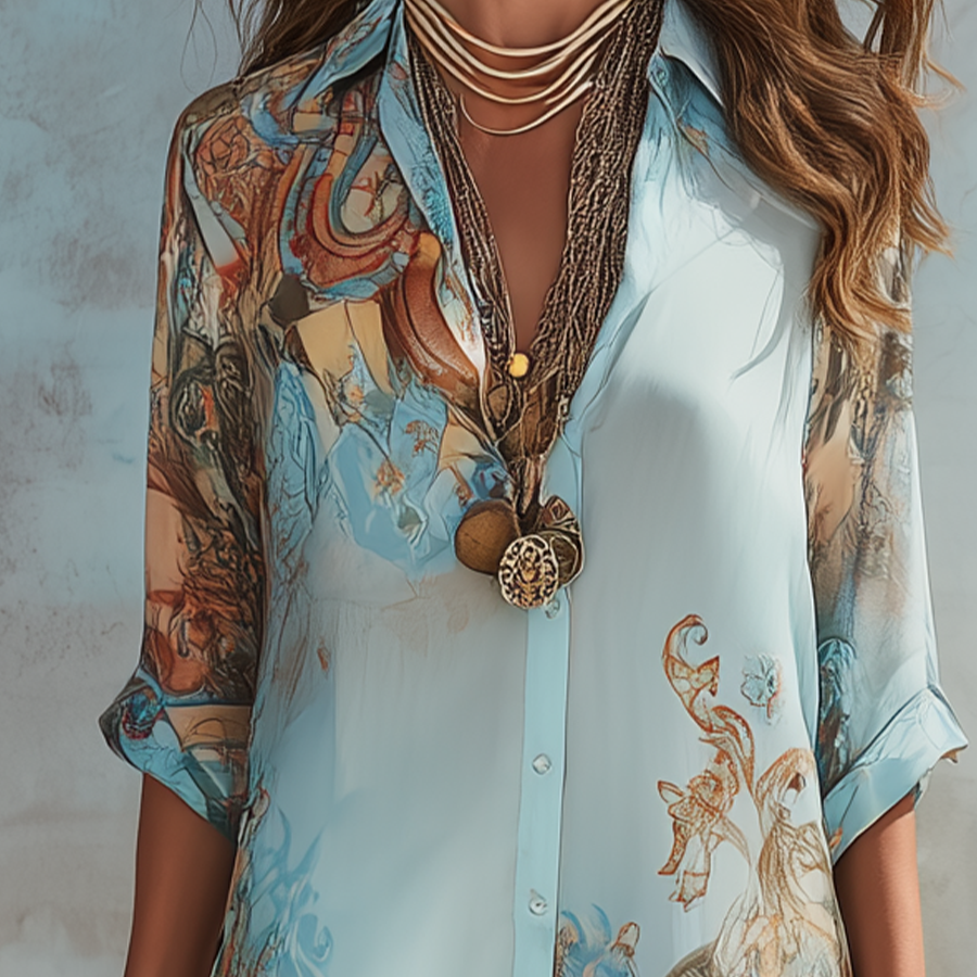 Women Chiffon Printed Maxi Shirtdress Summer - Image 6