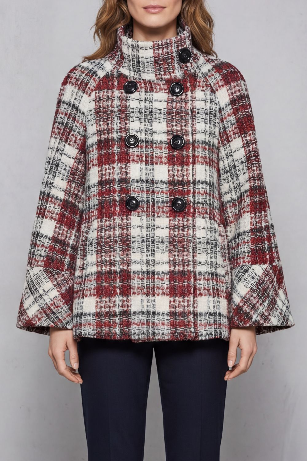 Damen Woll Capemantel Vintage Karo