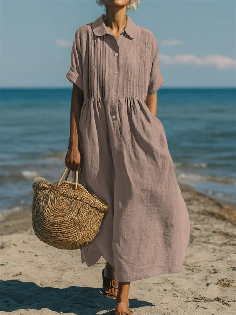 Damen Leinen Midi Kleid Elegant - Image 11