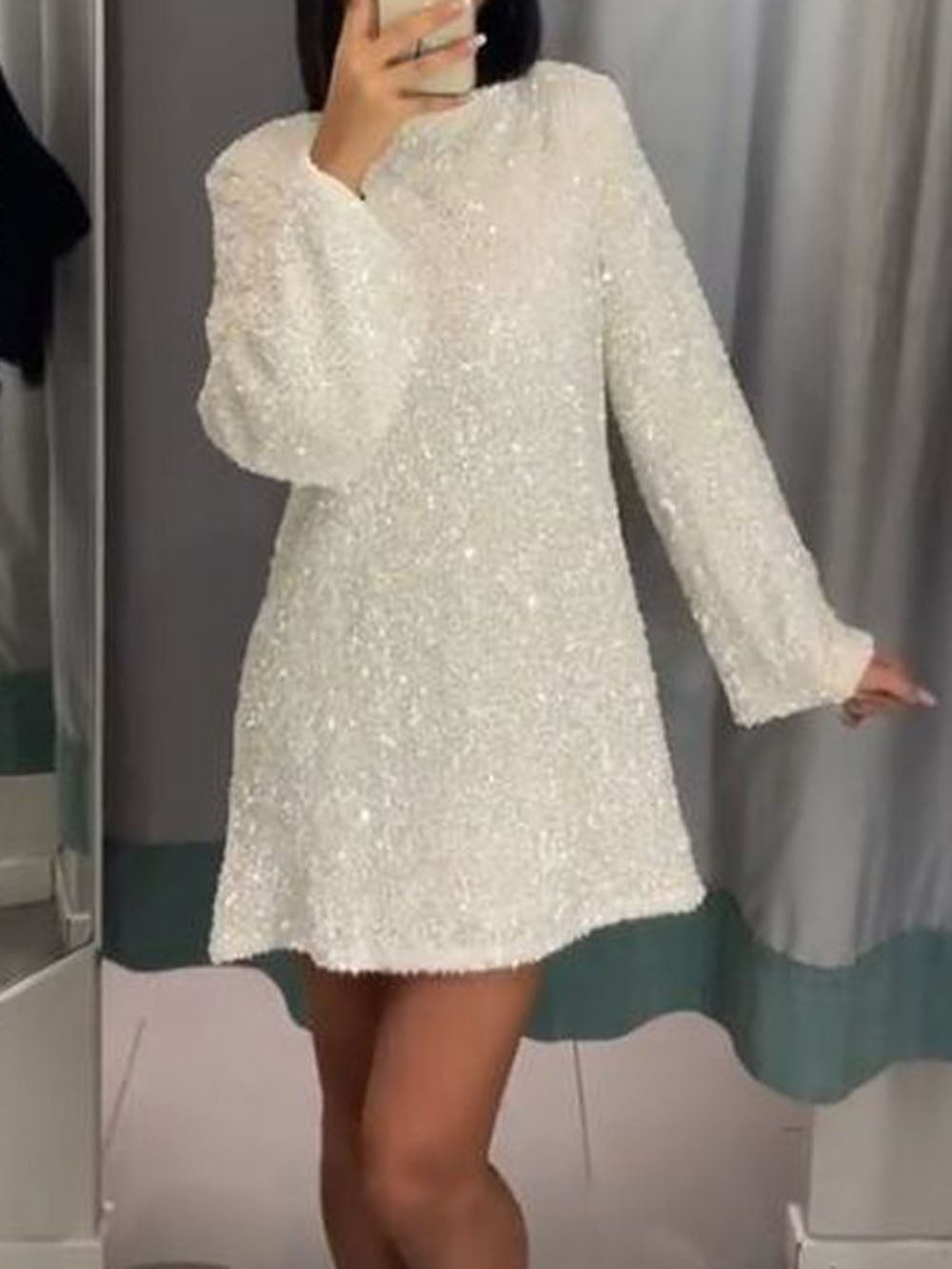 Bouclé Langarm Minikleid A-Linie - Image 6