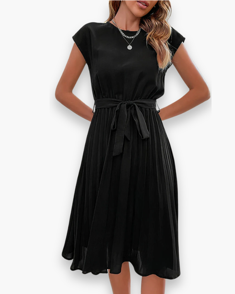 Damen Elegantes Plissee Midikleid mit Schleife A-Linie - Image 4