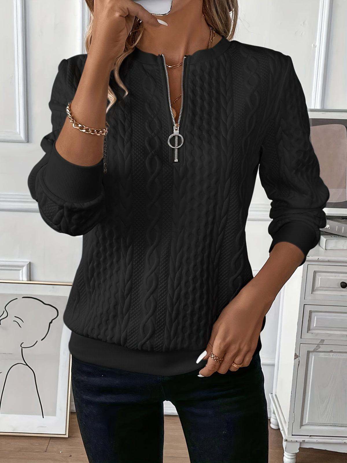 Damen Strickpullover mit Reißverschluss Zip-Pullover - Image 10