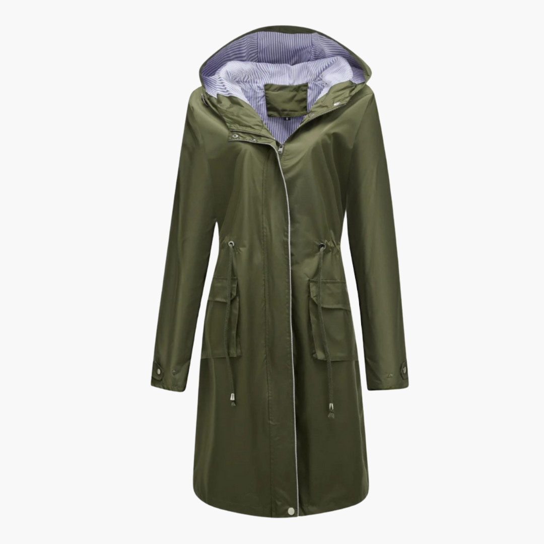 Damen Trenchcoat Kapuze Reißverschluss - Image 2