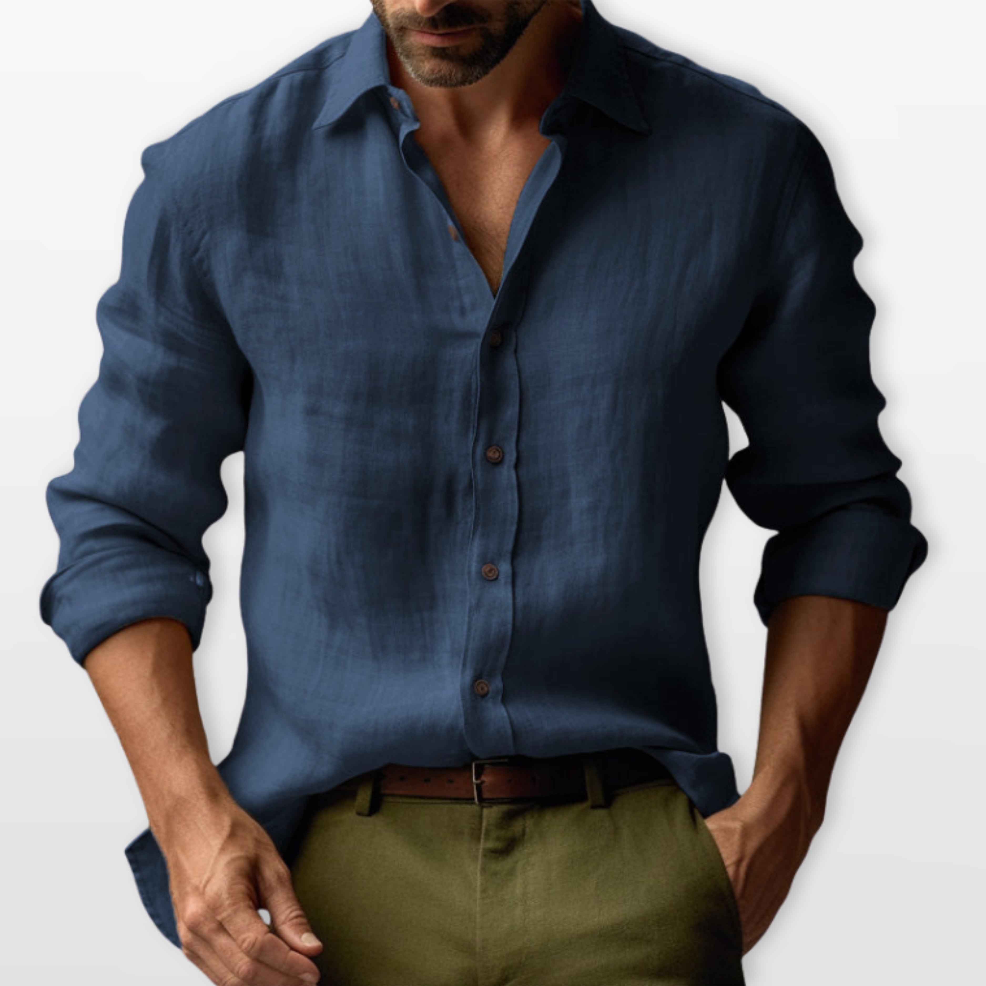 Herren Leinen Button-Down Hemd Lässig - Image 3