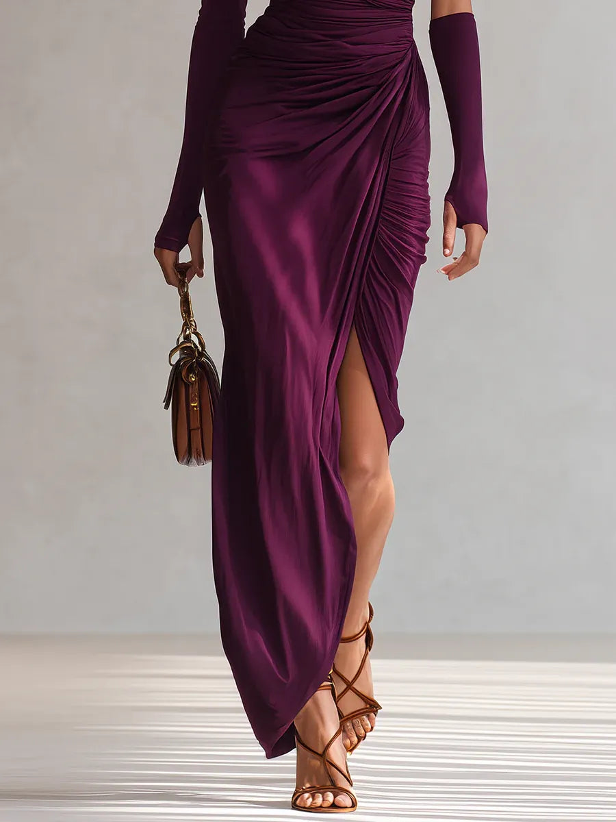 Damen One-Shoulder Abendkleid Maxikleid Schlitz figurenform - Image 3