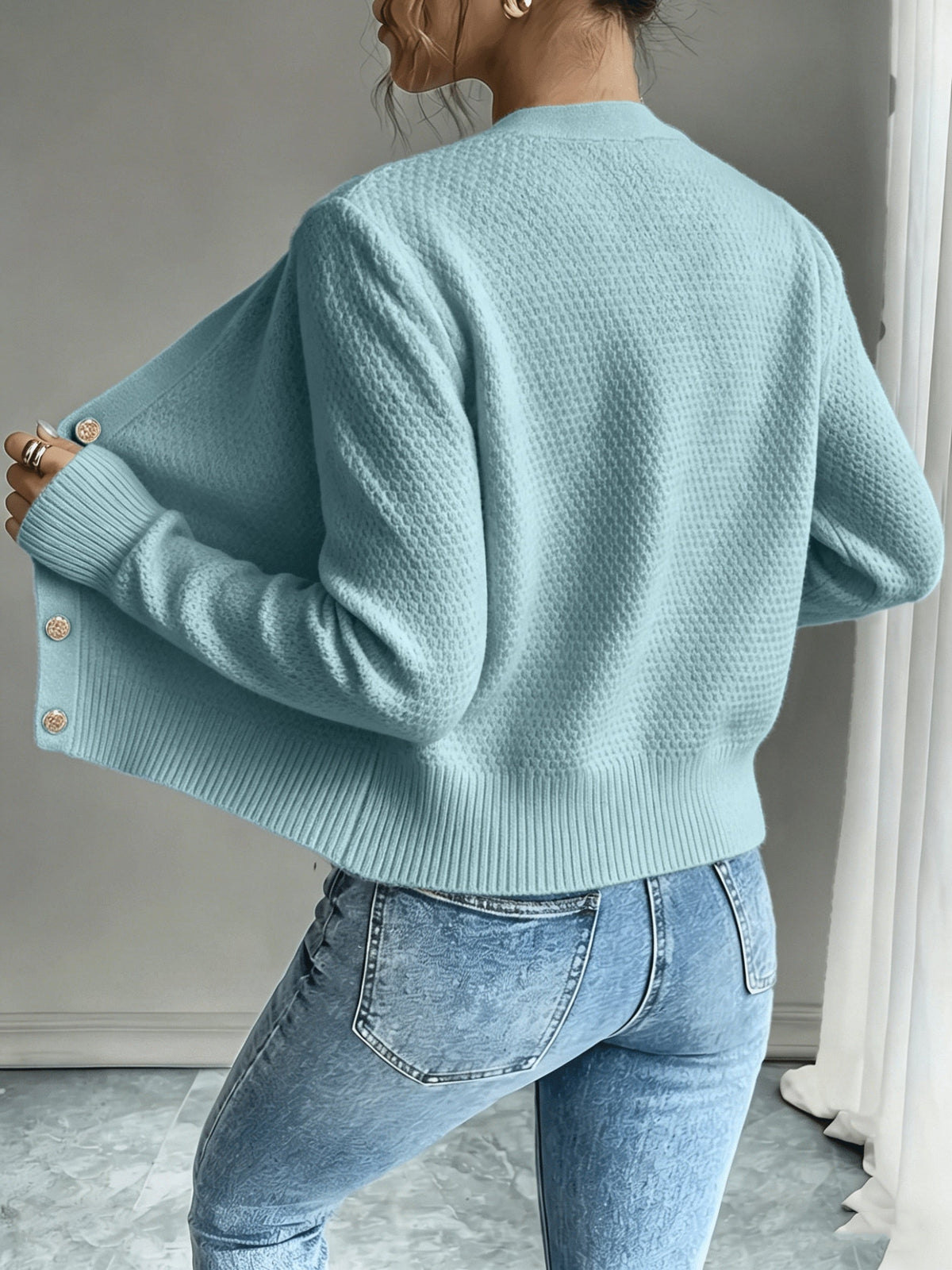 Damen Kabelstrick Strickjacke Knöpfe - Image 14