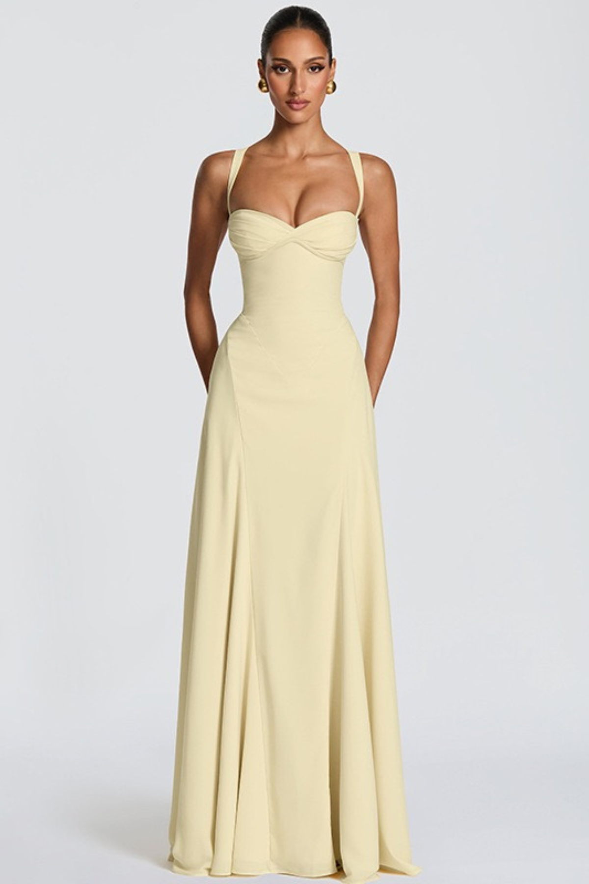 Damen Maxikleid Herz-Ausschnitt Crêpe Georgette festlich - Image 7