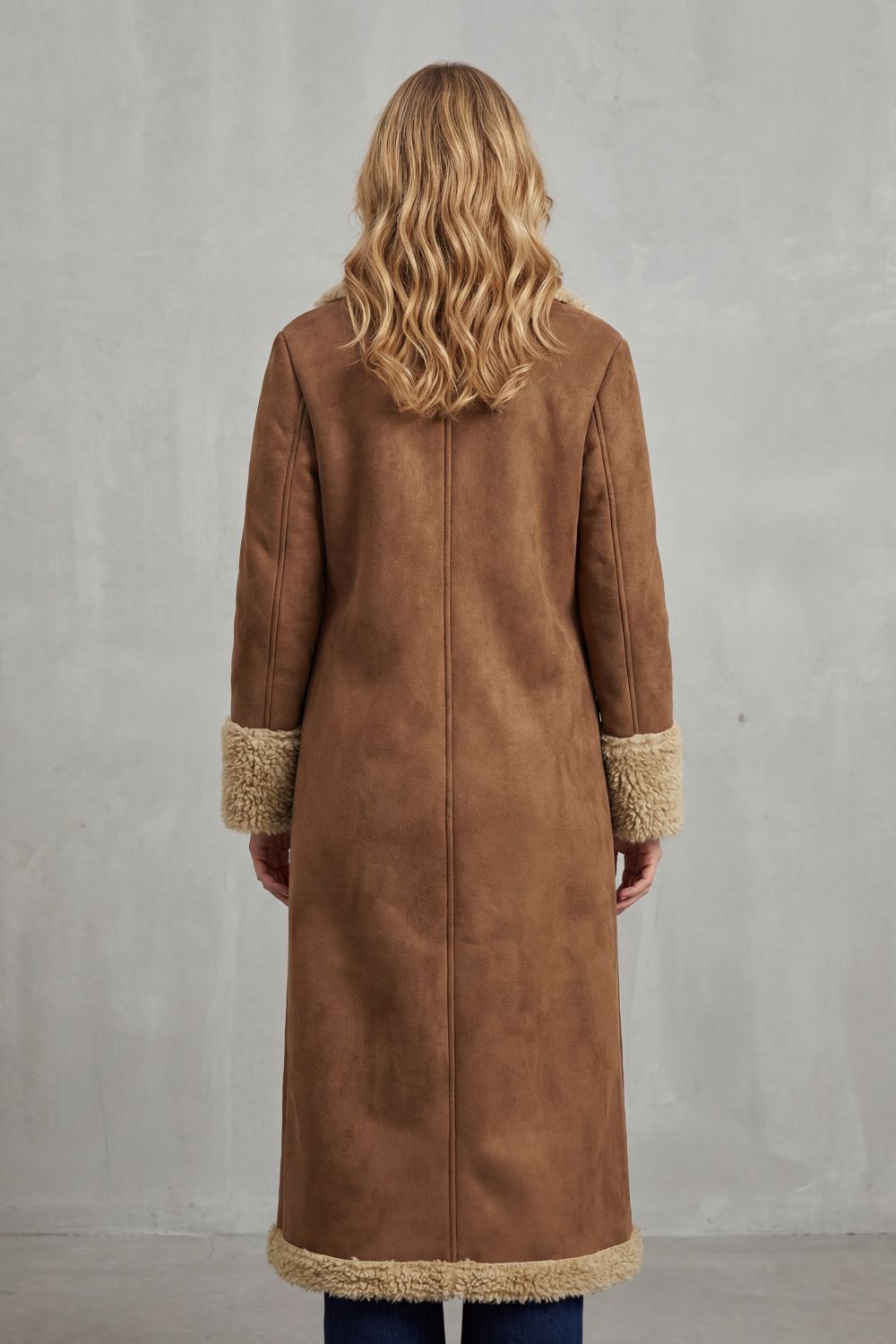Damen Langer Wintermantel Shearling Wildlederoptik - Image 4
