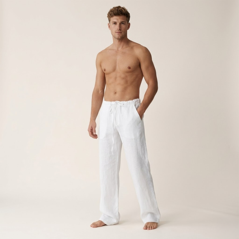 Men's Linen Cotton Drawstring Pants Loose Fit Summer - Image 5