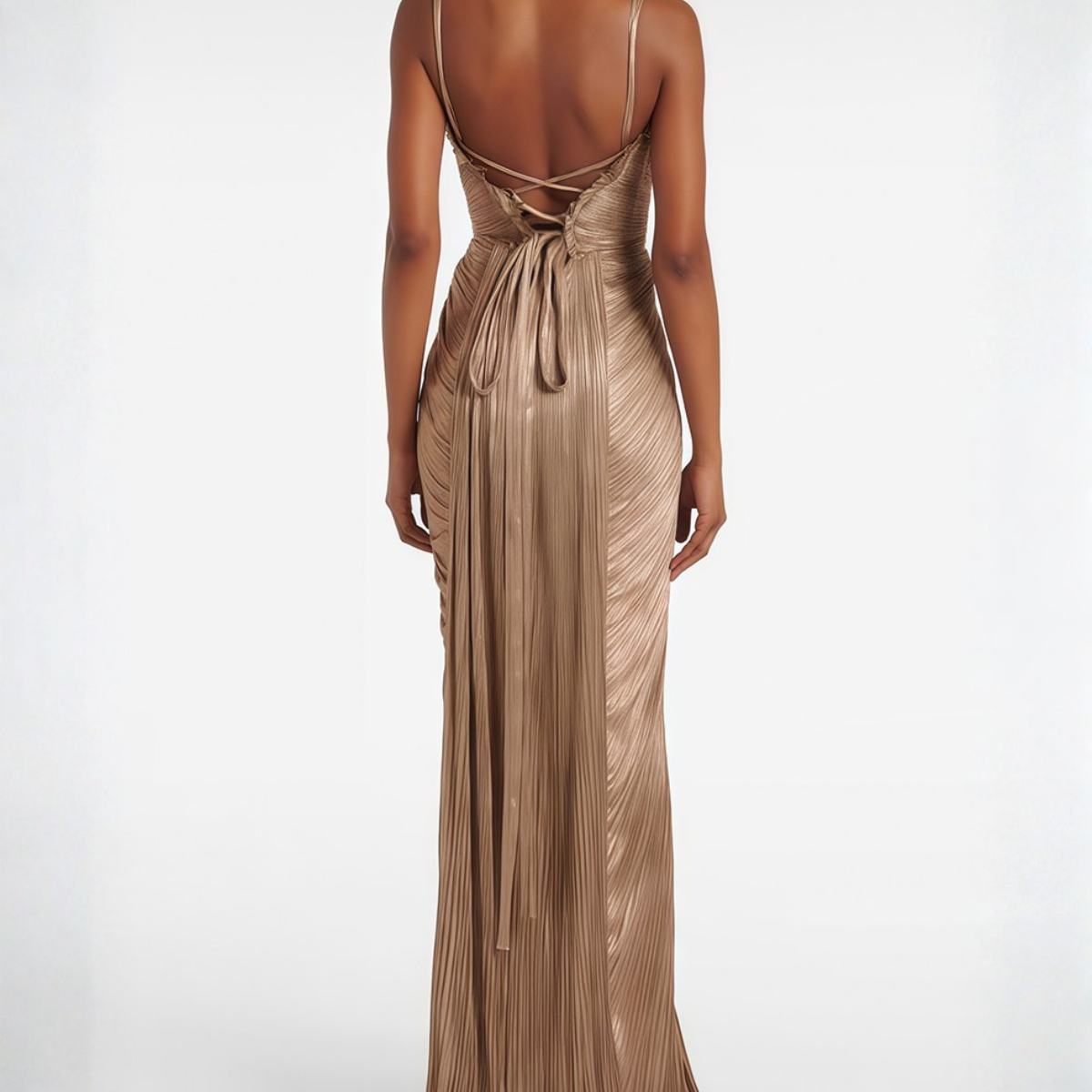 Damen Goldenes Maxikleid Korsett Plissee Drapiert - Image 3
