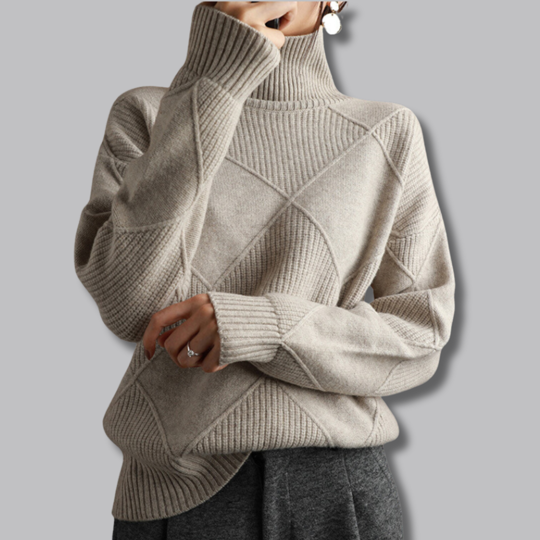 Damen Rollkragenpullover Karomuster Feinstrick - Image 8