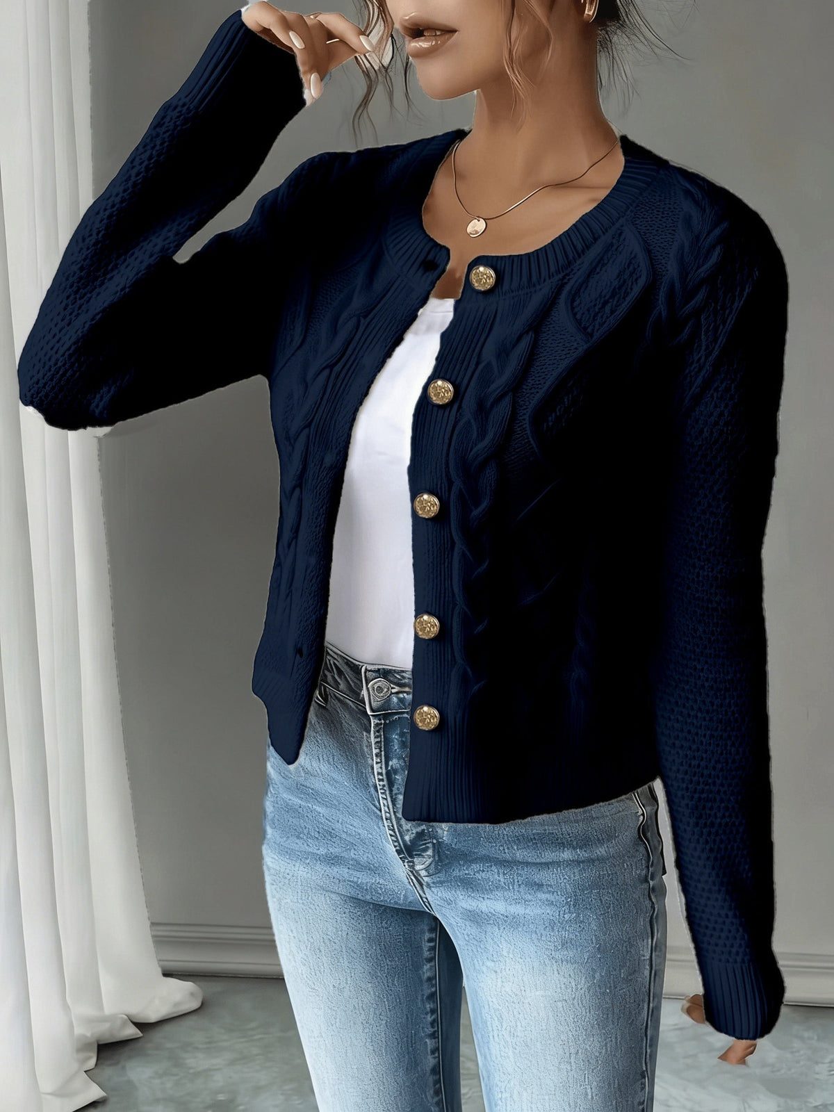 Damen Kabelstrick Strickjacke Knöpfe - Image 27