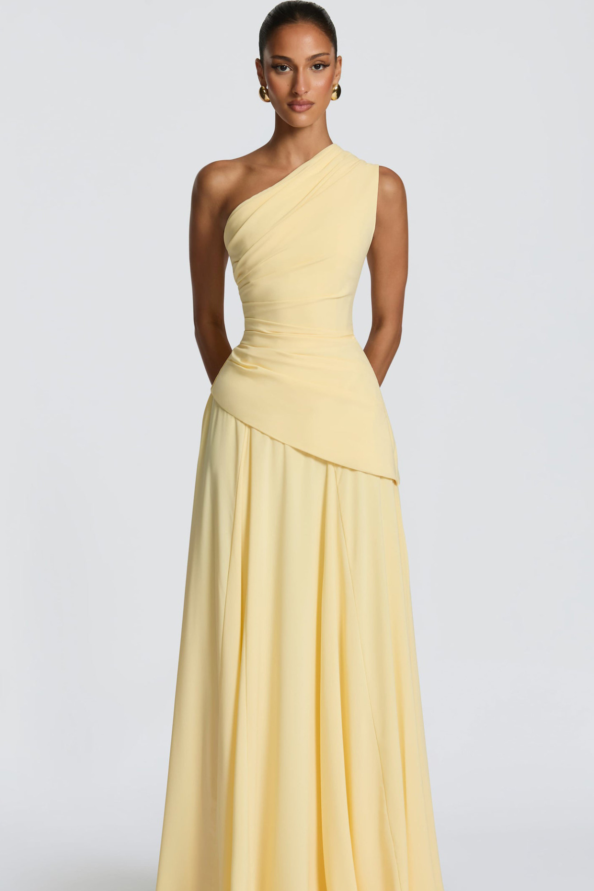 Damen Maxikleid One-Shoulder Drapiert Lang - Image 5