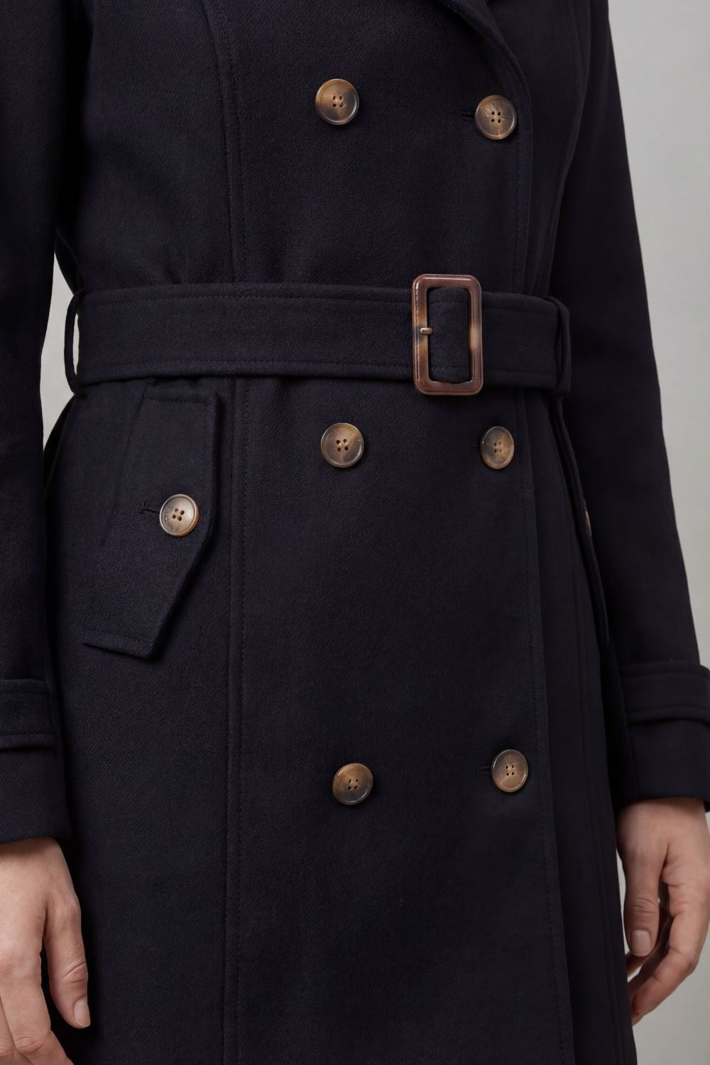 Damen Trenchcoat mit Kapuze tailliert Gürtel doppelreihig - Image 5