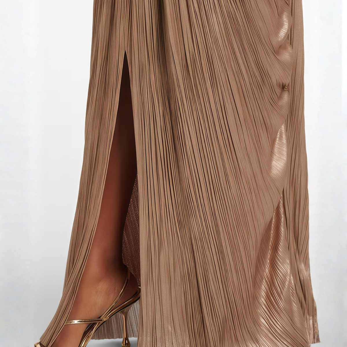 Damen Goldenes Maxikleid Korsett Plissee Drapiert - Image 6