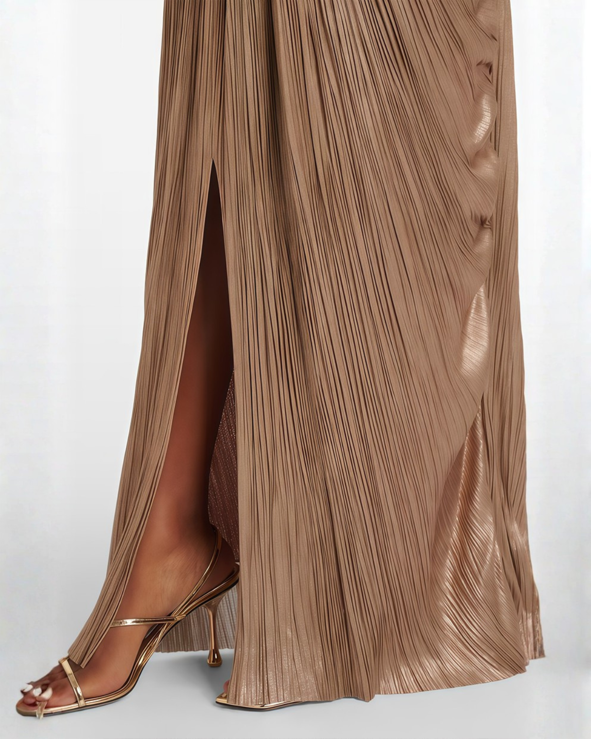 Damen Goldenes Maxikleid Korsett Plissee Drapiert - Image 6