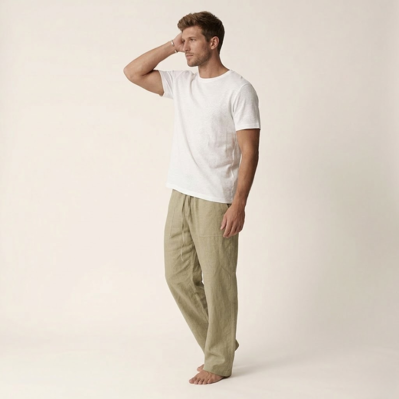 Men's Linen Cotton Drawstring Pants Loose Fit Summer - Image 6