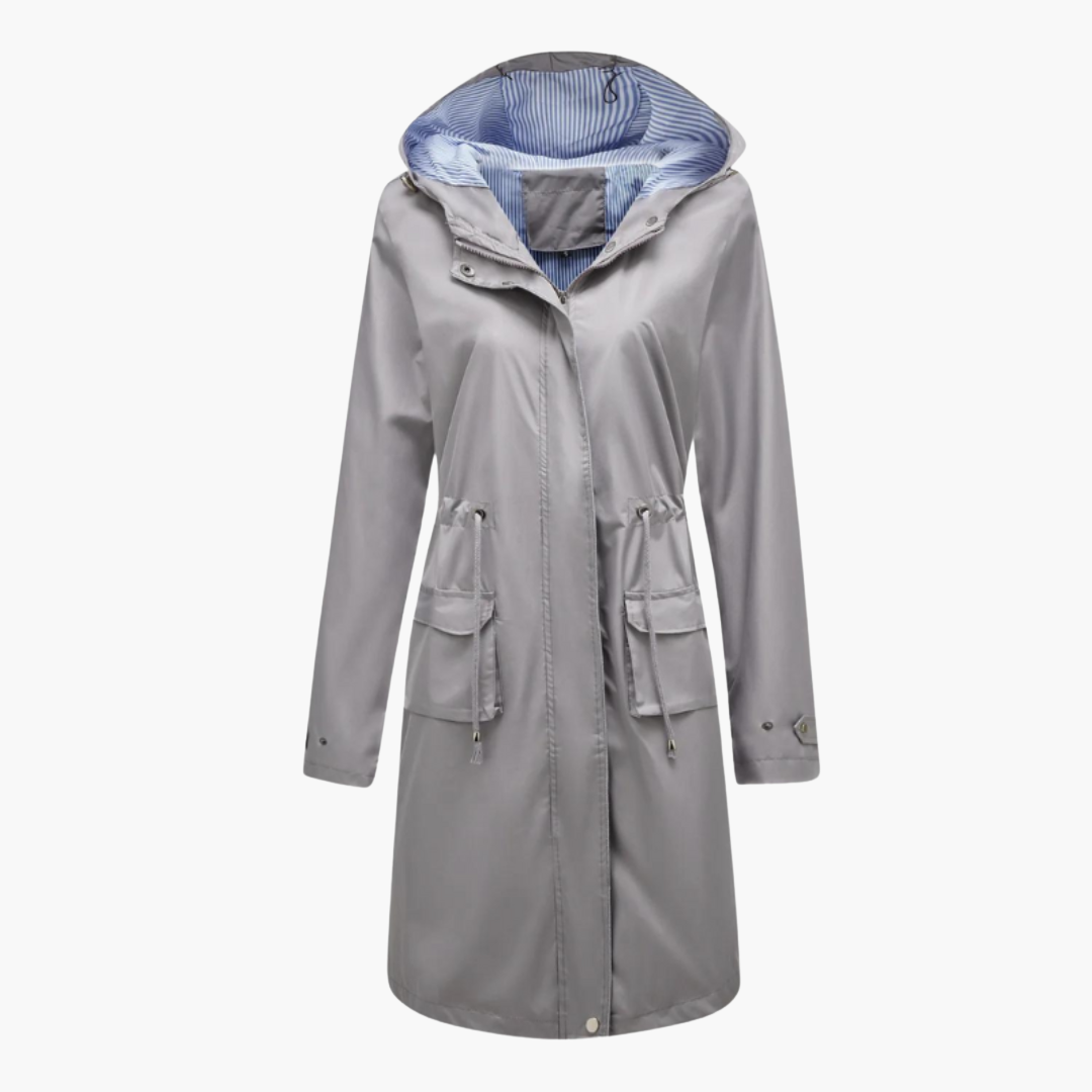 Damen Trenchcoat Kapuze Reißverschluss - Image 5
