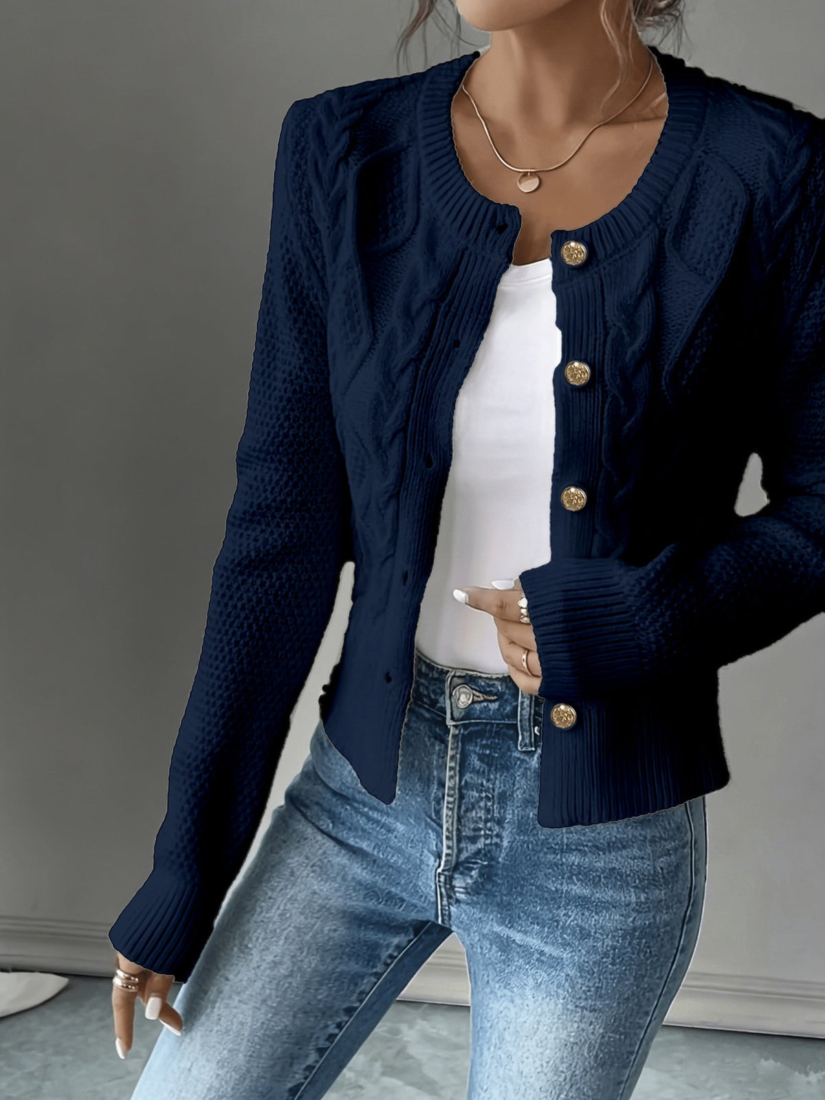 Damen Kabelstrick Strickjacke Knöpfe - Image 28