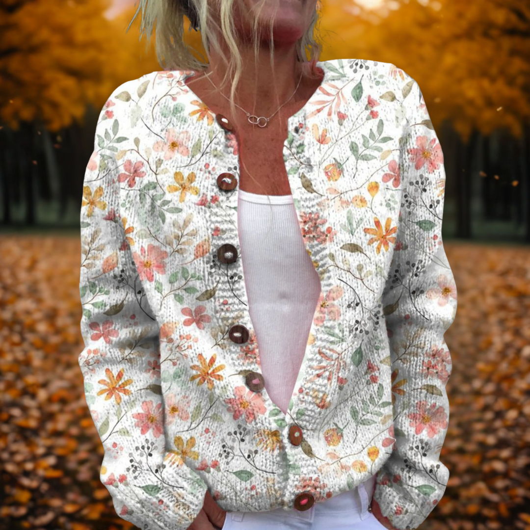 Damen Strickjacke Blumenmuster Cardigan