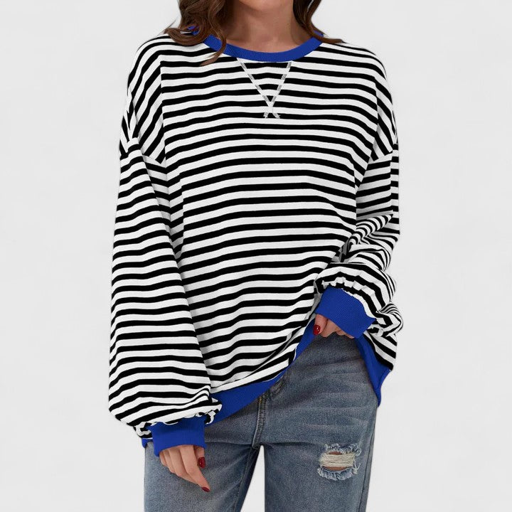 Damen Pullover Gestreift Locker Rundhals - Image 2
