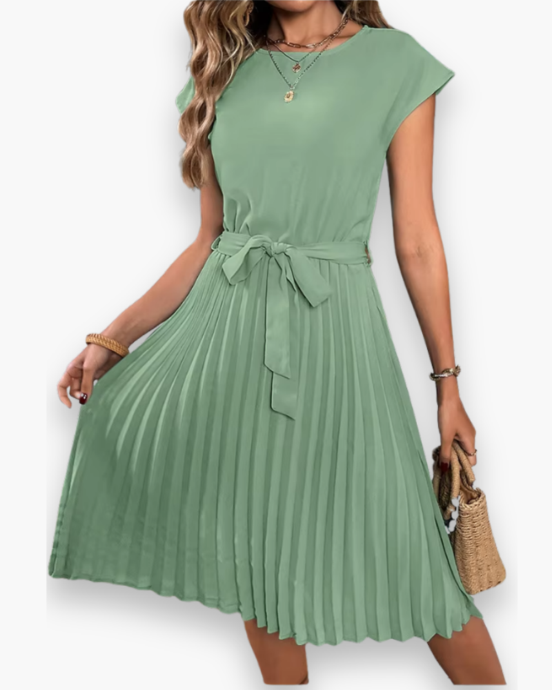 Damen Elegantes Plissee Midikleid mit Schleife A-Linie - Image 8