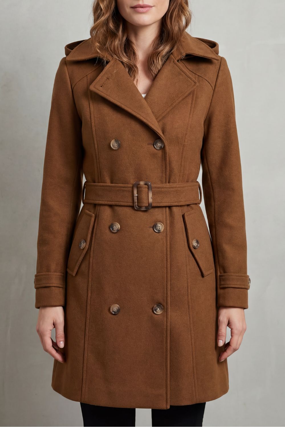 Damen Trenchcoat mit Kapuze tailliert Gürtel doppelreihig - Image 6