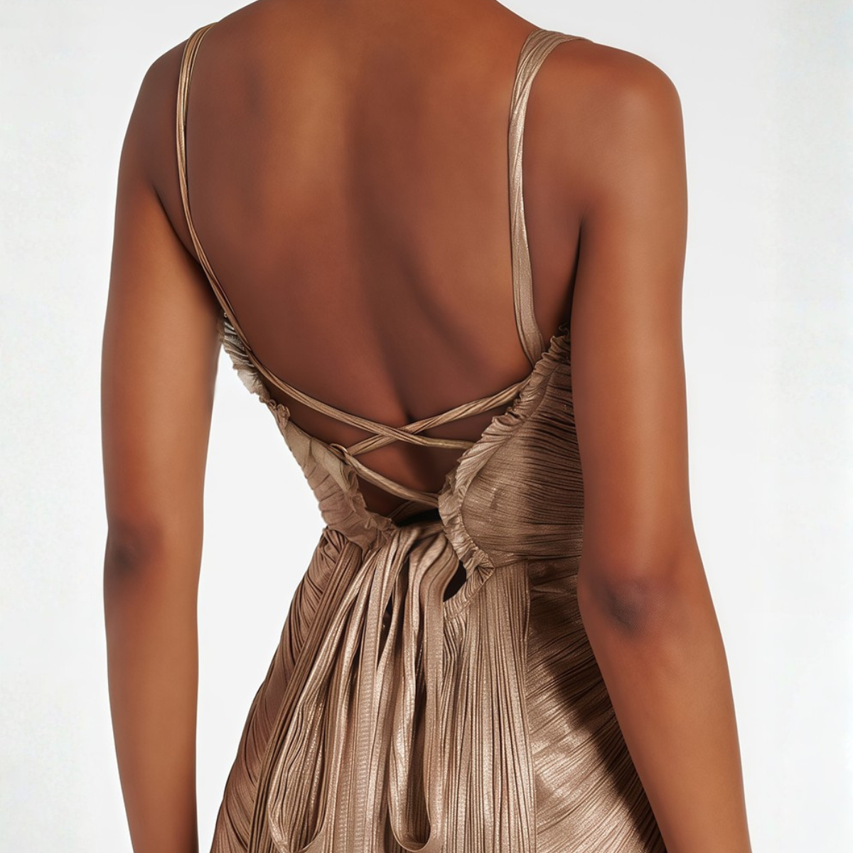 Damen Goldenes Maxikleid Korsett Plissee Drapiert - Image 5