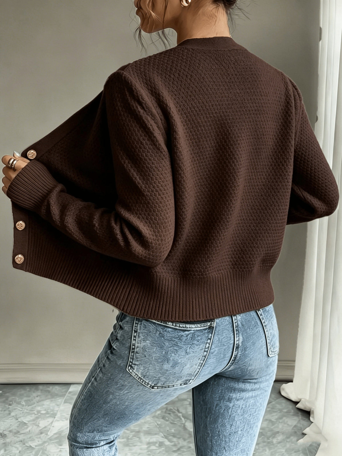 Damen Kabelstrick Strickjacke Knöpfe - Image 21