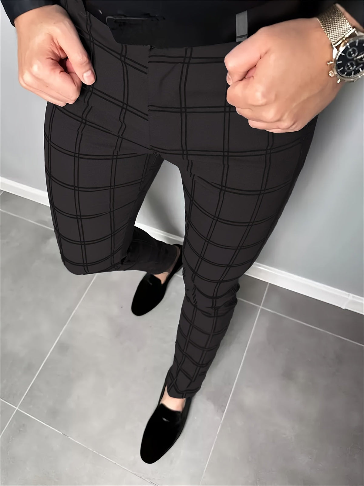 Herren Slim Fit Karierte Hose - Image 9