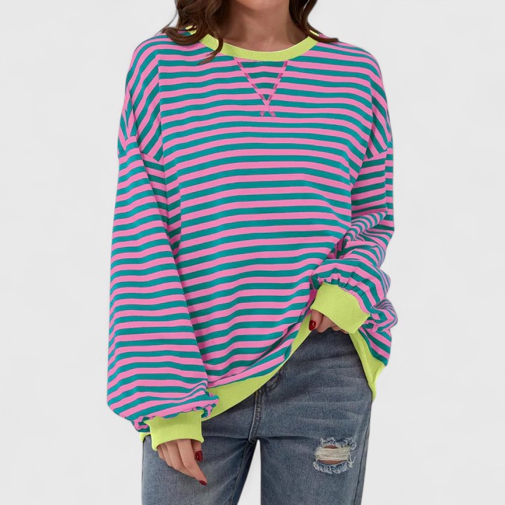 Damen Pullover Gestreift Locker Rundhals - Image 3