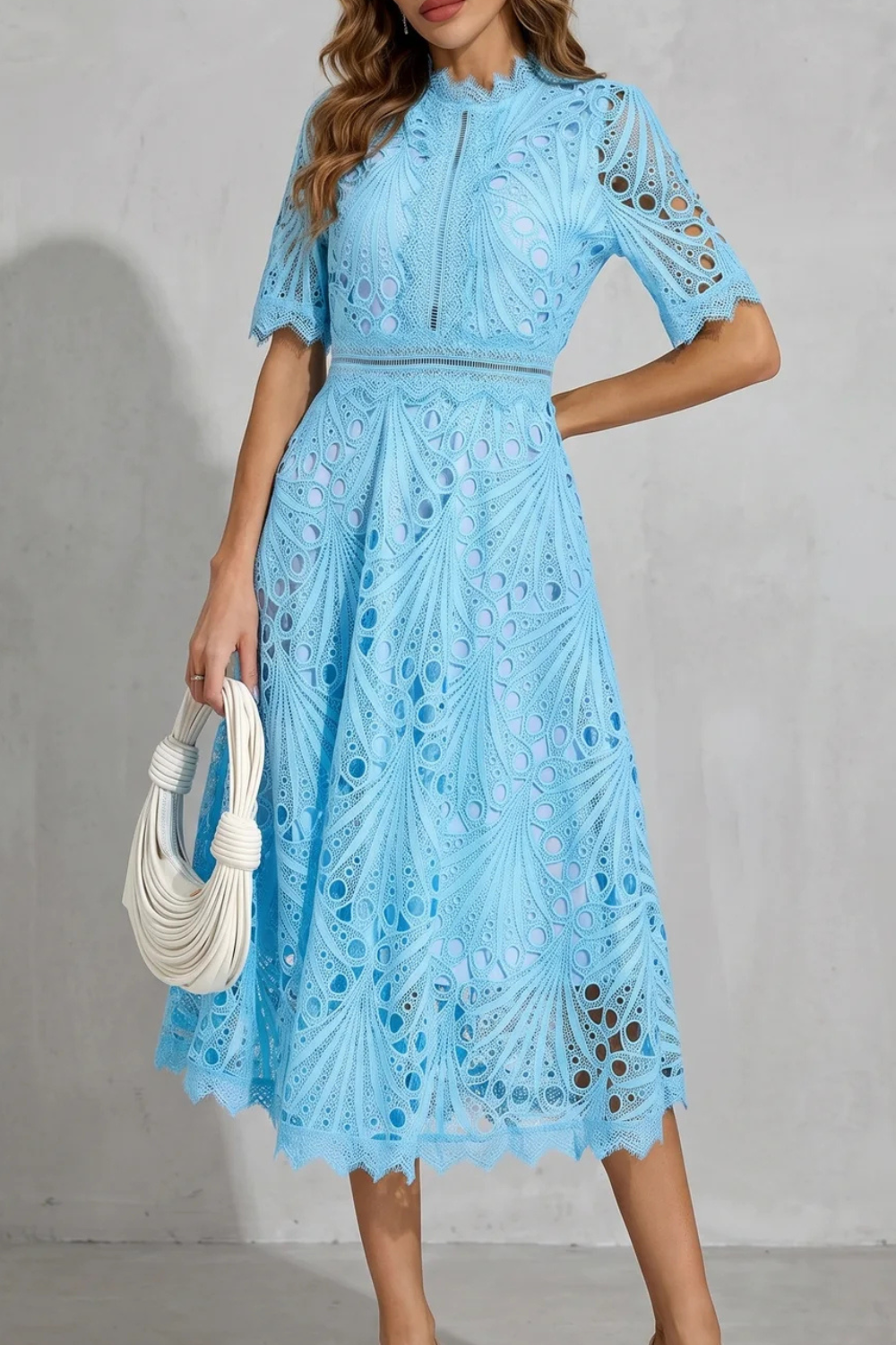 Damen Spitzen Midikleid Hochgeschlossen - Image 7