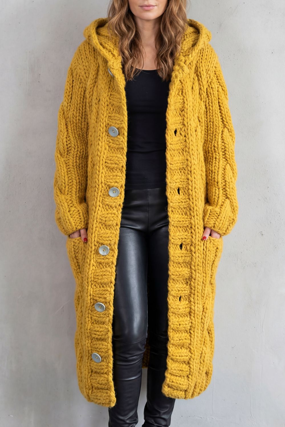 Damen Strick Oversized Kapuzencardigan Mantel - Image 6