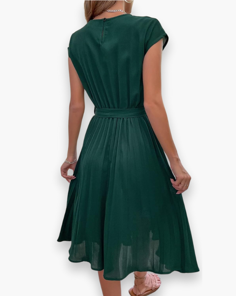 Damen Elegantes Plissee Midikleid mit Schleife A-Linie