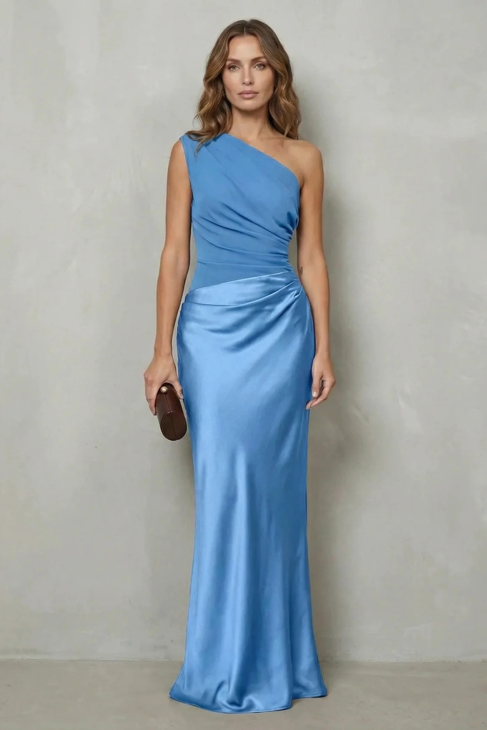 Damen Satin Abendkleid Asymmetrisch One-Shoulder Maxi Lang - Image 8