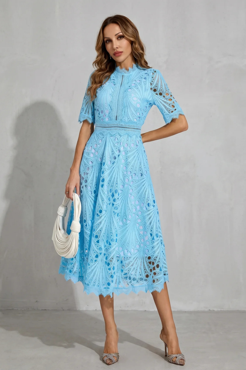 Damen Spitzen Midikleid Hochgeschlossen - Image 8