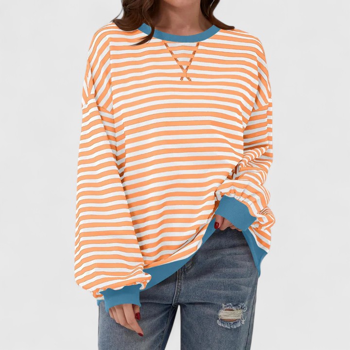 Damen Pullover Gestreift Locker Rundhals - Image 5