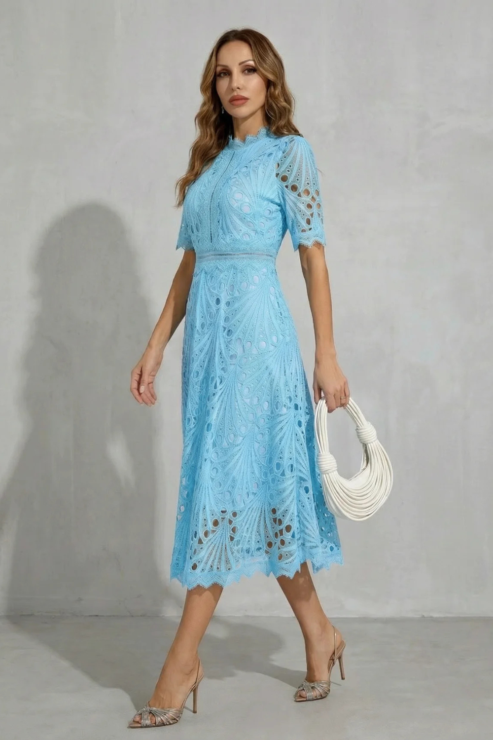 Damen Spitzen Midikleid Hochgeschlossen - Image 9
